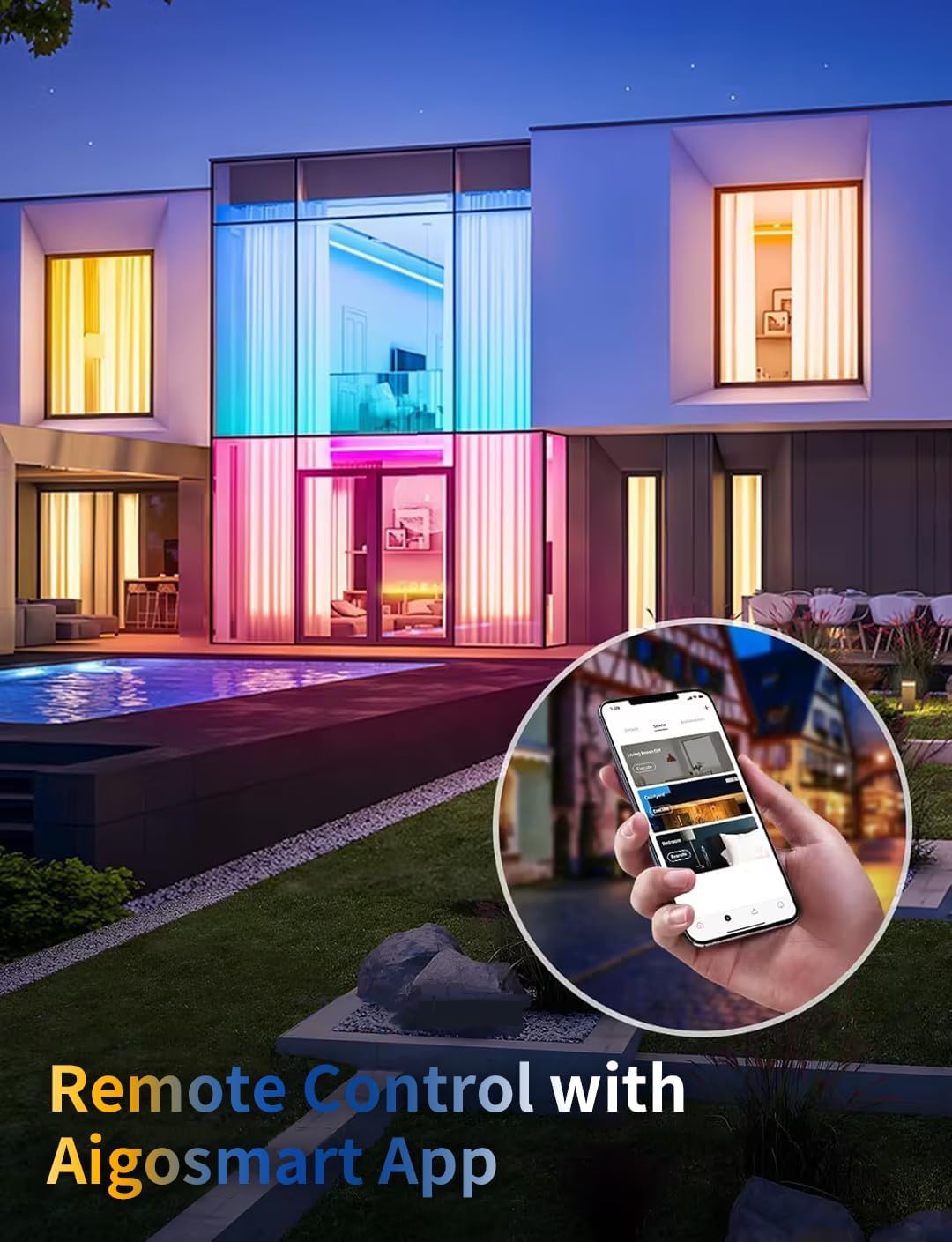 24.6 Ft Aigostar wifi Alexa Smart LED Strip Lights, 24.6ft RGB Led Strip Light with Smart App Control Remote, Led Lights for Bedroom,TV,Party and Christmas, MUSIC Sync Color Changing Light, Vioce control